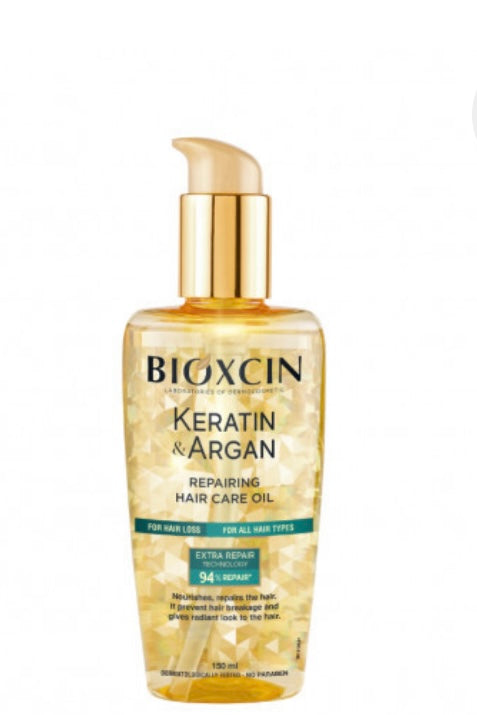 "BIOXCIN Keratin & Argan Repairing Hair Care Oil – 94% Repair for Stronger, Shinier Hair"